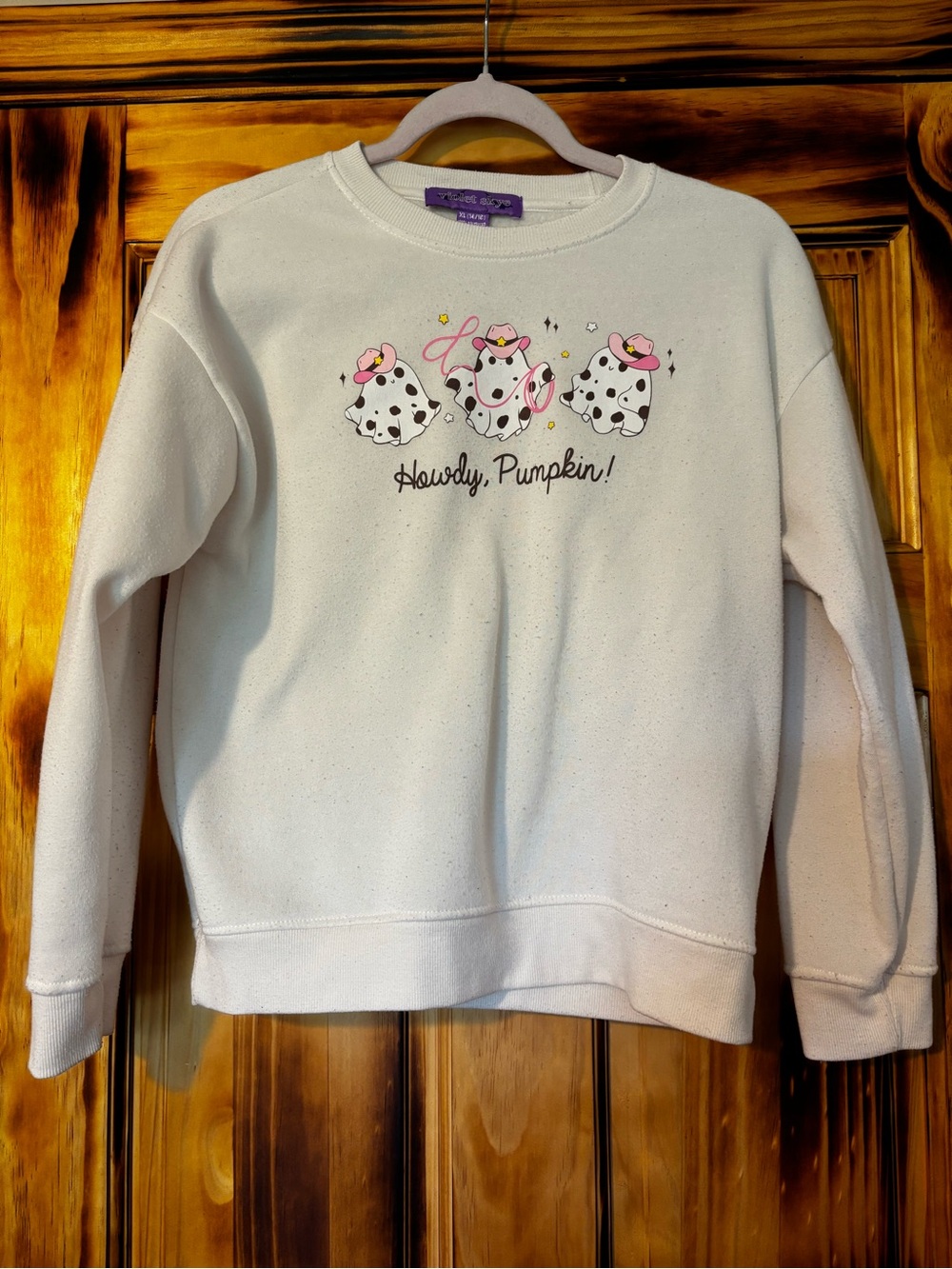 Girls Howdy Pumpkin ghost Cream Graphic Crewneck Sweater